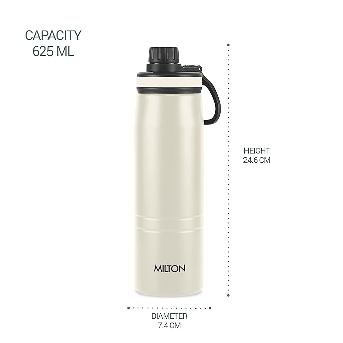 Milton Sparkle 600 Thermosteel Water Bottle with Easy Sip Cap and Handle, 925 ml, Vacuum Insulated Stainless Steel, Hot and Cold, On The Go Bottle for Office College, Ivory