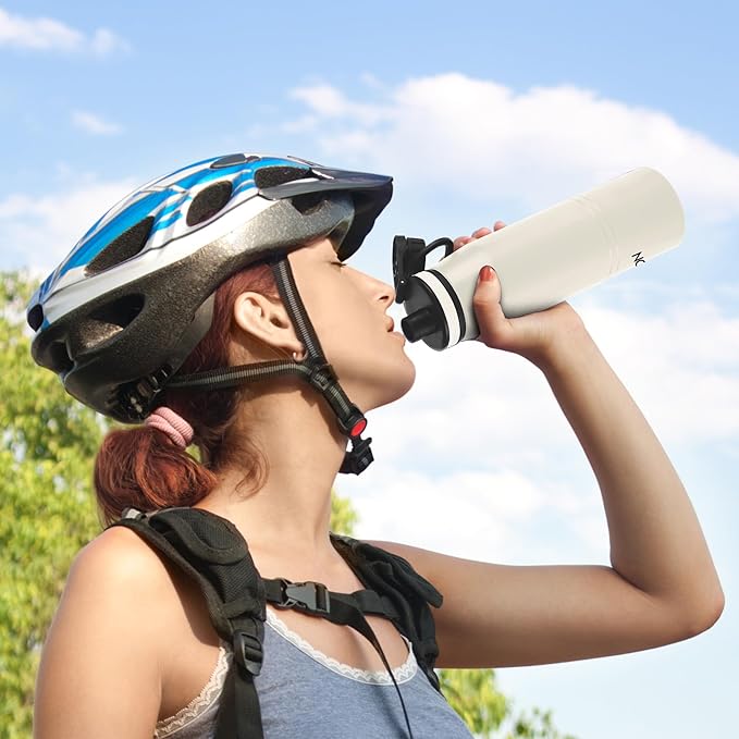 Milton Sparkle 600 Thermosteel Water Bottle with Easy Sip Cap and Handle, 925 ml, Vacuum Insulated Stainless Steel, Hot and Cold, On The Go Bottle for Office College, Ivory