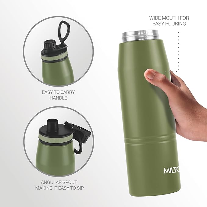 Milton Sparkle 600 Thermosteel Water Bottle with Easy Sip Cap and Handle, 925 ml, Vacuum Insulated Stainless Steel, Hot and Cold, On The Go Bottle for Office College, Ivory