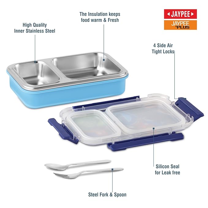 JAYPEE Toon Box 3 Marvel Series Power Avengers Inner Stainless Steel Insulated Lunch Box for School Kids |Airtight Leakproof Tiffin Box with 2 Additional Lock |Food Grade|BPA Free, 625 ml