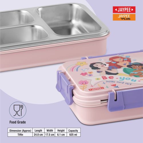 JAYPEE Toon Box 3 Marvel Series Power Avengers Inner Stainless Steel Insulated Lunch Box for School Kids |Airtight Leakproof Tiffin Box with 2 Additional Lock |Food Grade|BPA Free, 625 ml