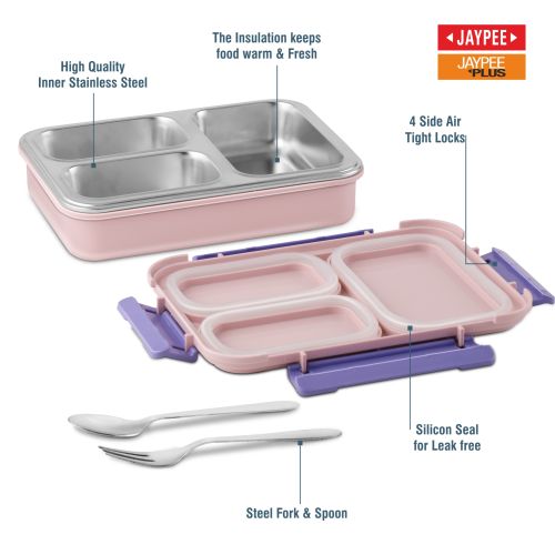 JAYPEE Toon Box 3 Marvel Series Power Avengers Inner Stainless Steel Insulated Lunch Box for School Kids |Airtight Leakproof Tiffin Box with 2 Additional Lock |Food Grade|BPA Free, 625 ml