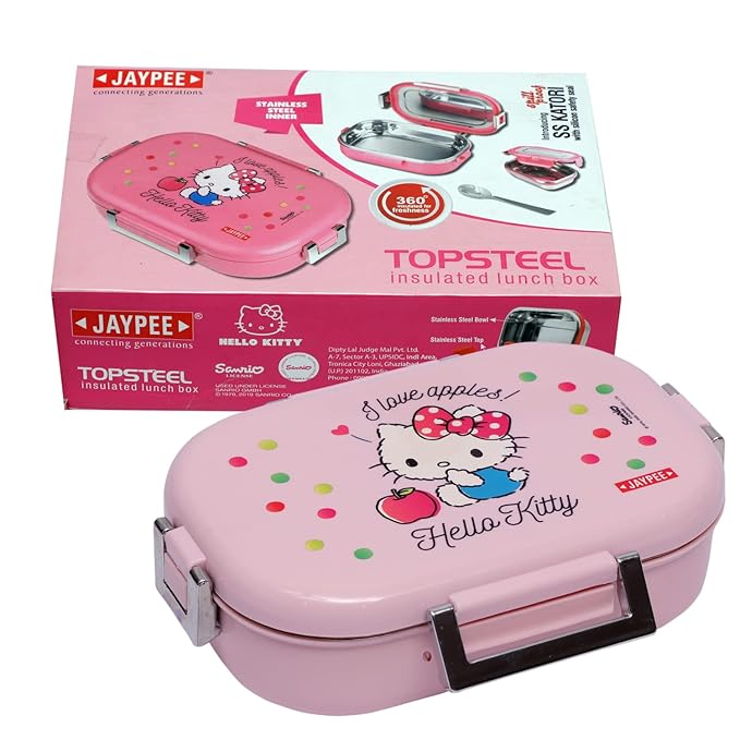 JAYPEE Inner Stainless Steel Insulated Lunch Box Topsteel Graceful & Gorgeous, Pink, 600 ml, Suitable for School Kids, Girls & Boys