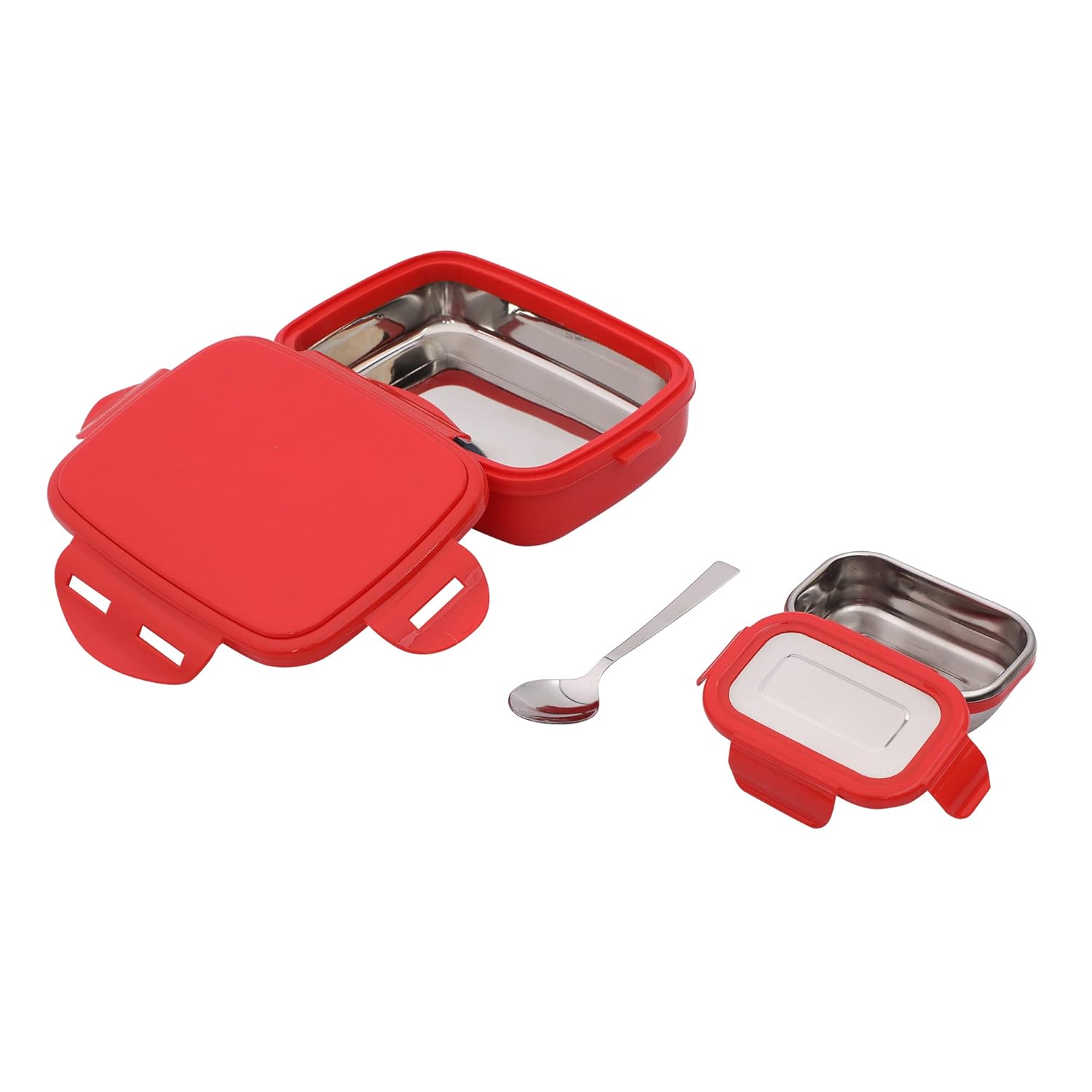 JAYPEE Inner Stainless Steel Insulated Lunch Box Wavesteel Sr. Red, 500 ml, Airtight Lunch Box for School Kids |Spillproof with Silicon Seal | Food Grade | BPA Free